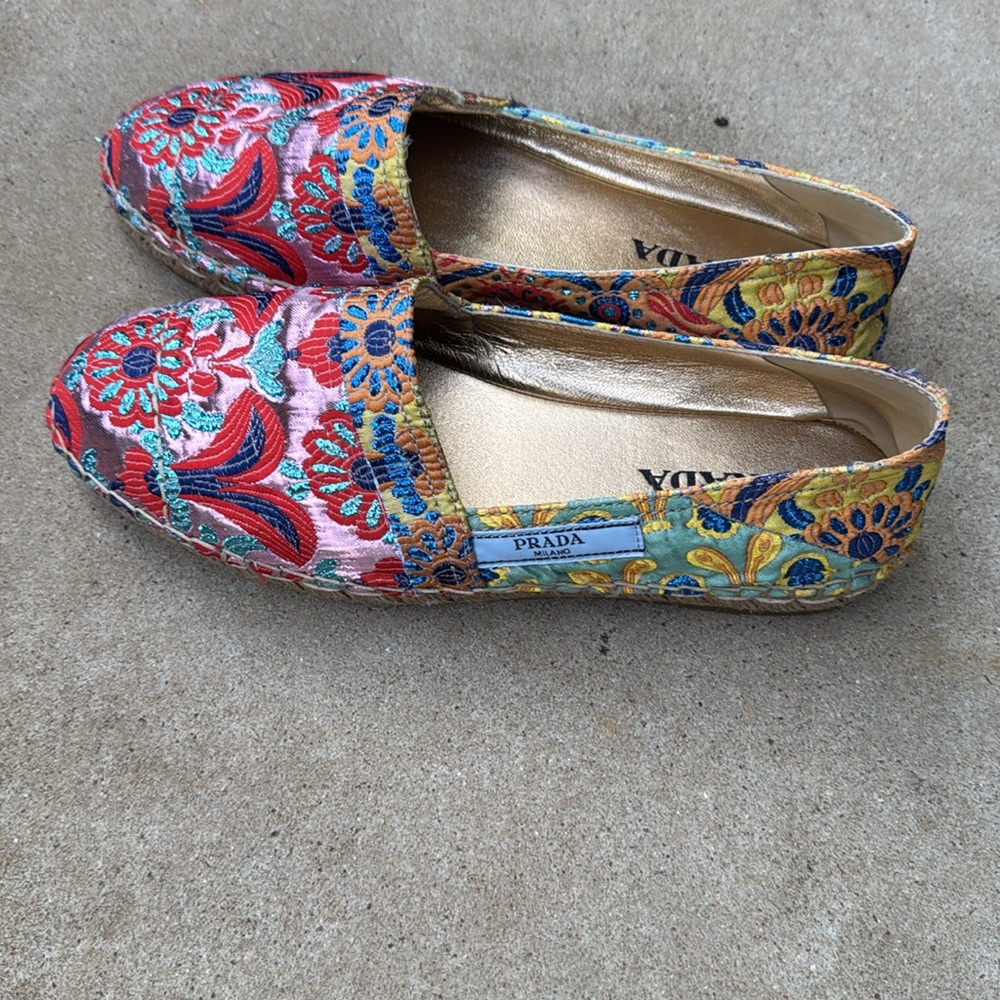 Prada Women's Colorful Embroidered Flats - Picture 3 of 5
